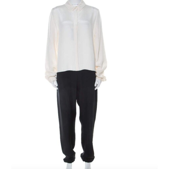 NWOT Joseph‎ Black & Off White Matt 100% Silk Harem Pants Harlem Jumpsuit Size M - Picture 1 of 5